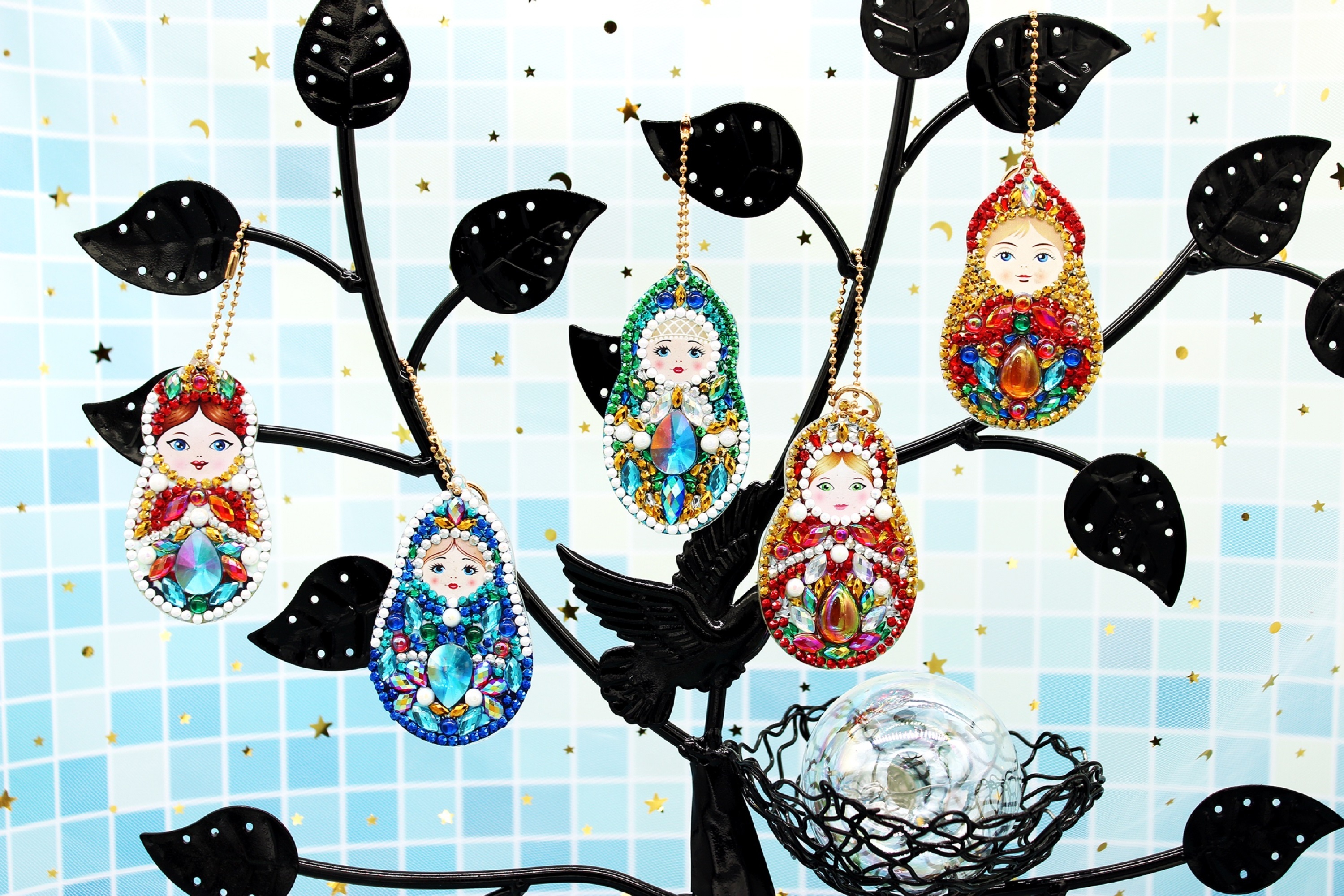 2024 New Arrival Design Russian Doll Keychain Diamond Painting Card Light Tool Full Drill Resin Artwork Birthday Gift YSK24