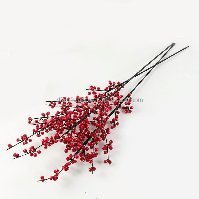 H120B Christmas Ornaments Decoration Supplies Long Stem Tree Berries Pick Branches Artificial  Flower Red Berry Fruits Holly