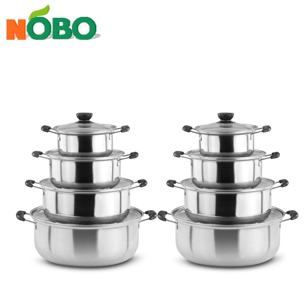 8 sets cheap indian african kitchen stainless steel cooking pots cookingware set cookware