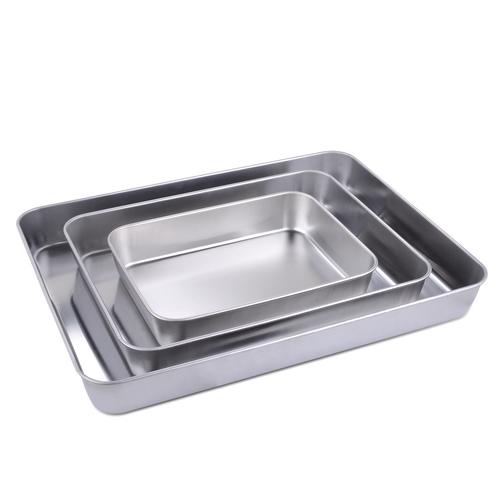 Custom rectangular deep cookie sheet bread pizza cake trays pan stainless steel baking tray for oven