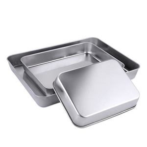 Custom rectangular deep cookie sheet bread pizza cake trays pan stainless steel baking tray for oven