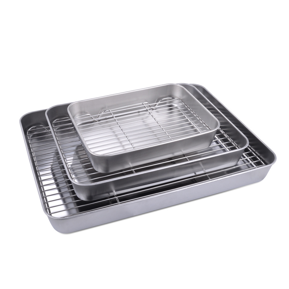 Custom rectangular deep cookie sheet bread pizza cake trays pan stainless steel baking tray for oven