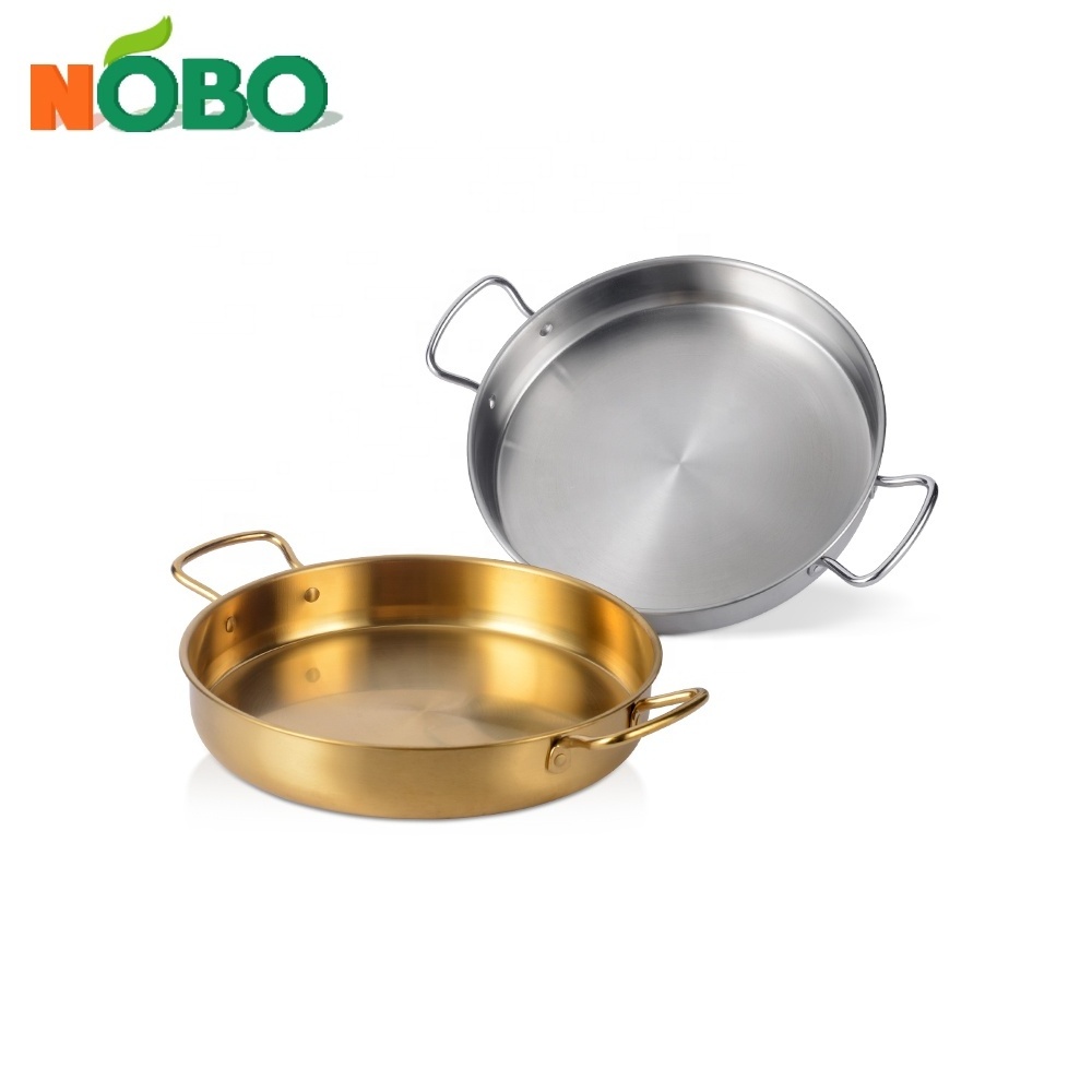 Flat bottom frying griddle pan 28cm stainless steel ramen dry pot seafood wok paella pan