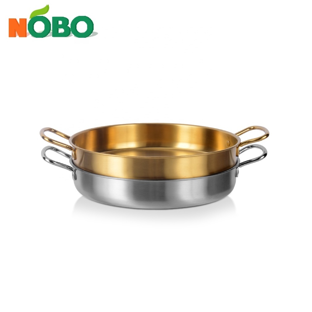 Flat bottom frying griddle pan 28cm stainless steel ramen dry pot seafood wok paella pan