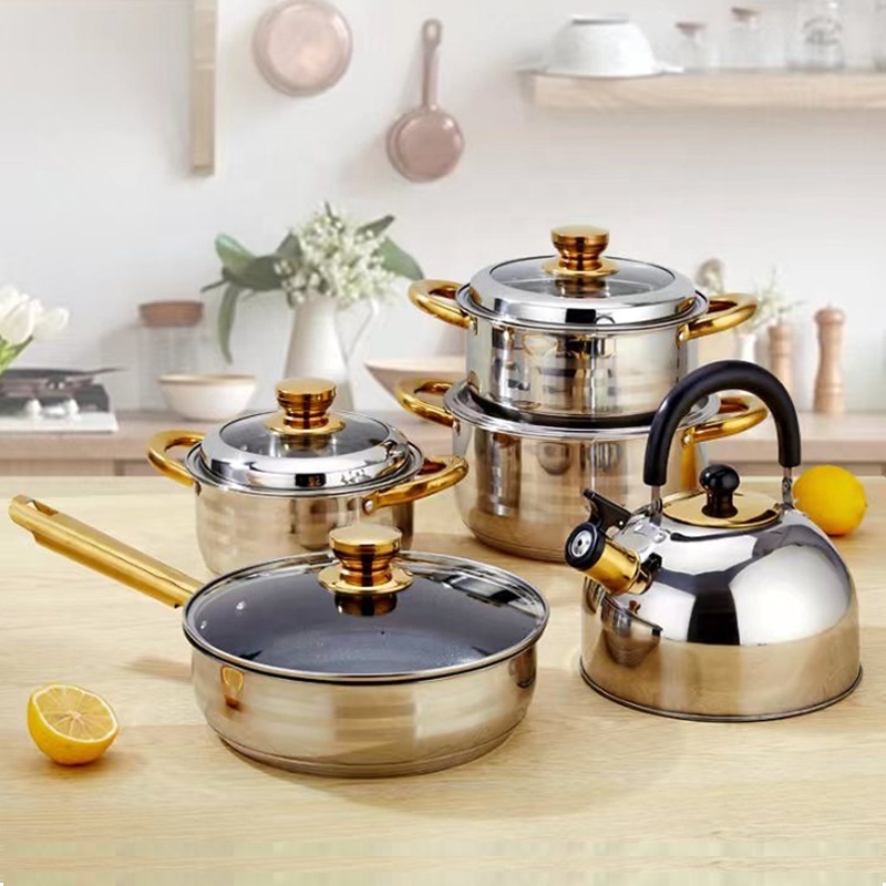 Kitchen accessories jogo de panelas non stick pan cookware set stainless steel with kettle