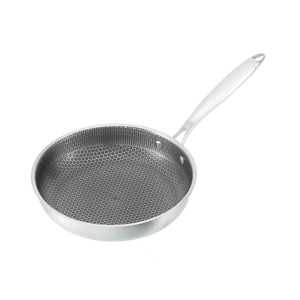 Guangdong kitchen skillet straight body saute pans frypan non stick stainless steel honey comb frying pan