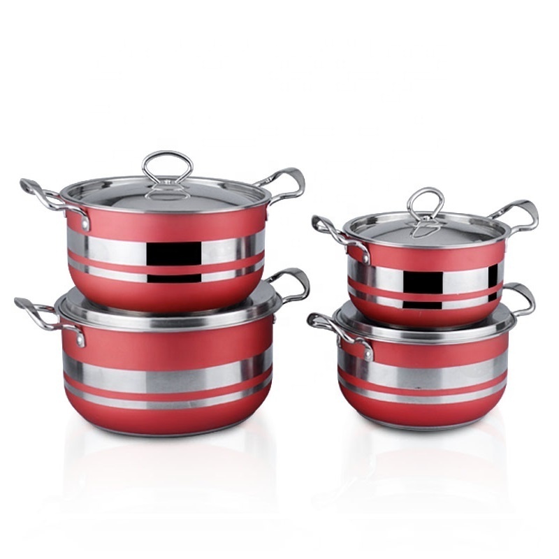 Best selling customized colorful cookware wholesale 8 pieces cooking set stainless steel capsule bottom cookwares