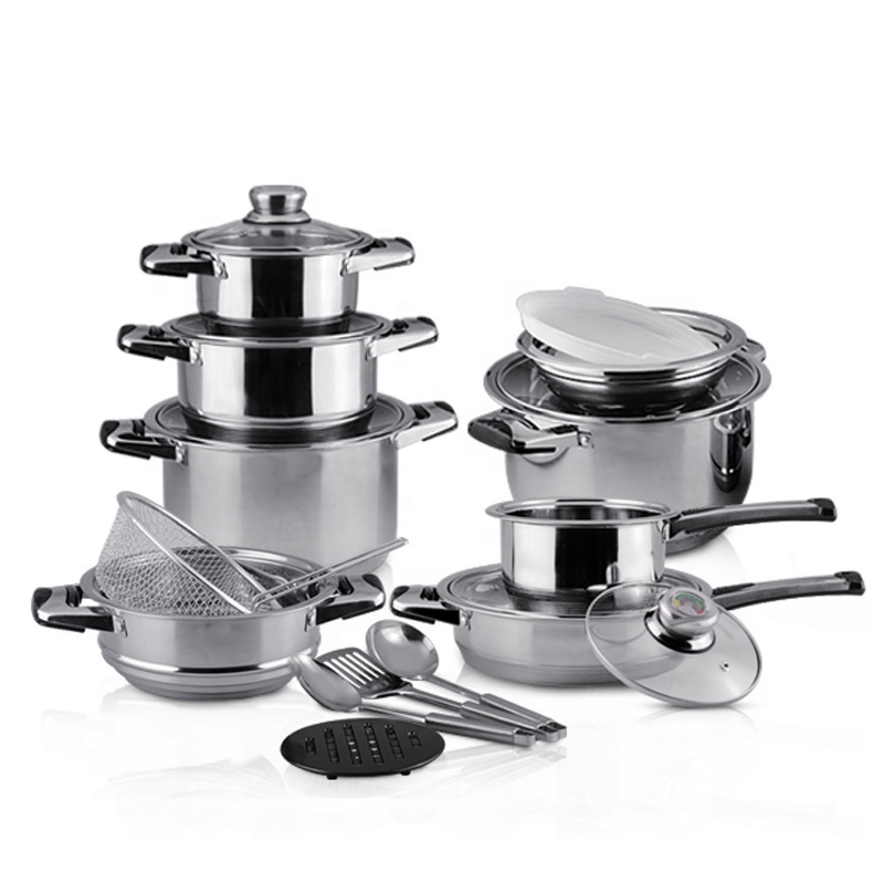 21-Piece Household Collection Cookware Set Stainless Steel German Kitchenware with Capsulated Induction Bottom