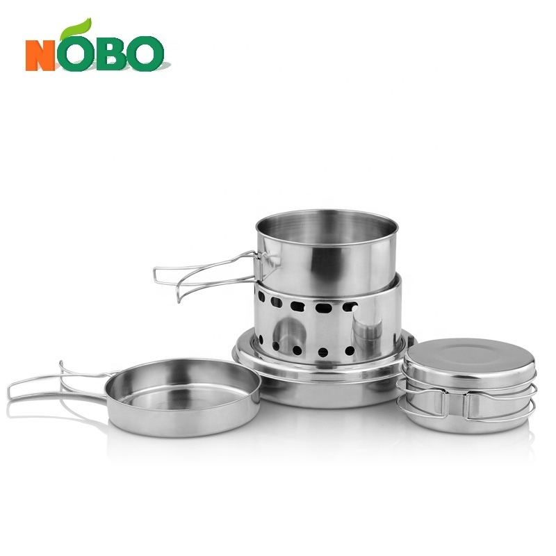 Portable Family Travel Campfire Pots and Pans Kettle Cook Set Camping Foldable Cookware Stainless Steel Durable Kitchen Tools