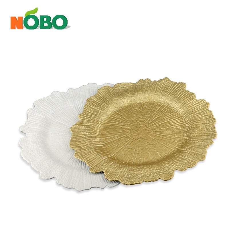 Wedding Party Decoration Dinner Table Setting Round Plates Gold Acrylic Plastic Reef Charger Plates