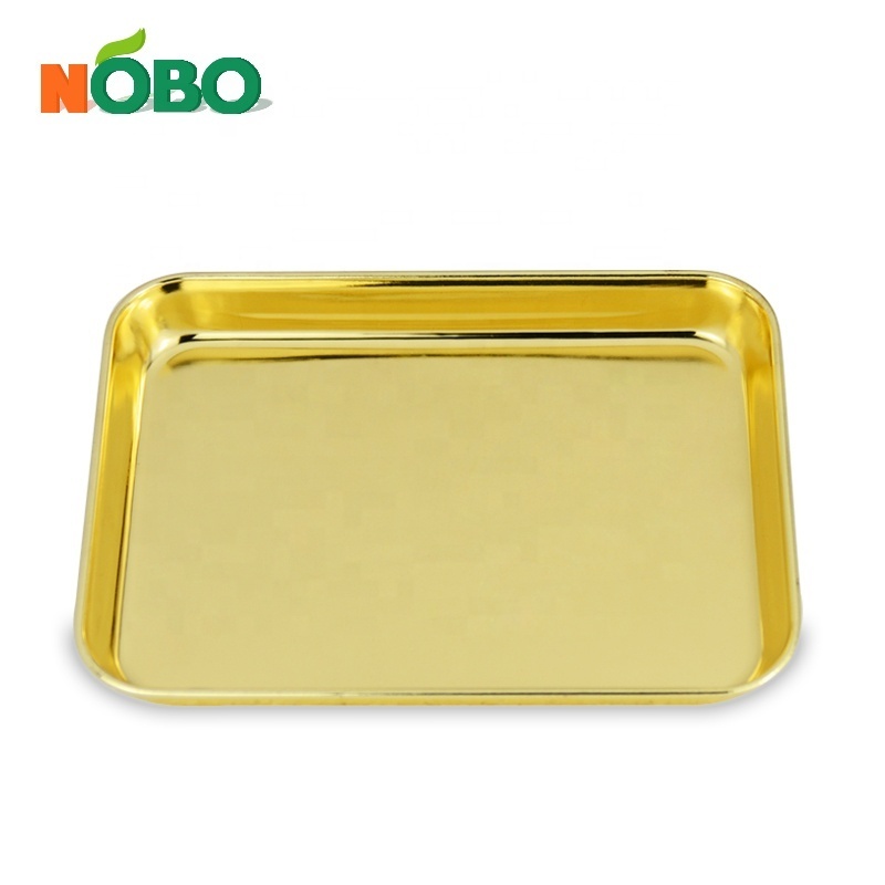 Customized Printed Stainless Steel Serving Rose Gold Rectangular Metal Smoking Rolling Trays