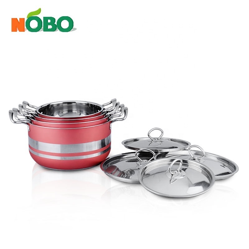 Best selling customized colorful cookware wholesale 8 pieces cooking set stainless steel capsule bottom cookwares