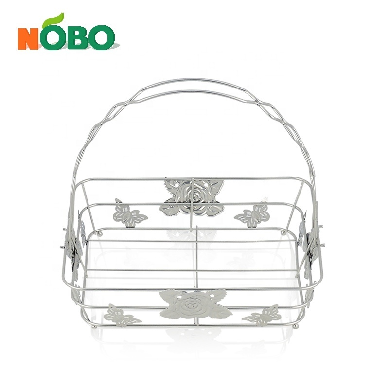 Household wire mesh serving metal storage basket stainless steel basket tray