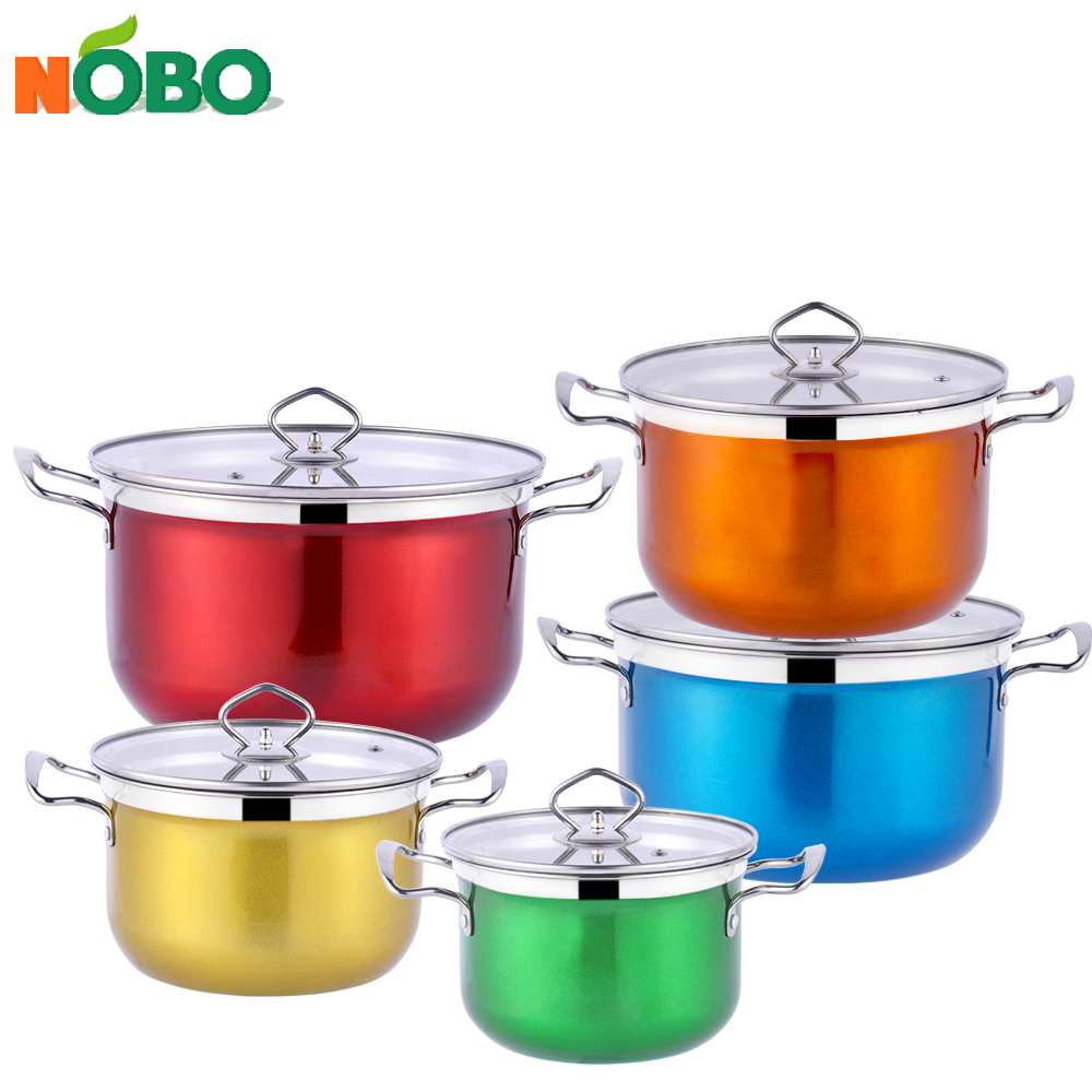 Manufacturers 10 pcs home cheapest kitchen wear cookware set cooking pots with colored