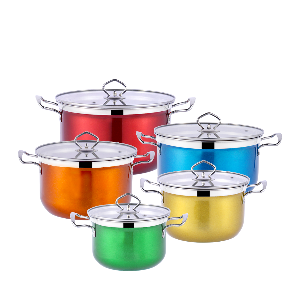 Manufacturers 10 pcs home cheapest kitchen wear cookware set cooking pots with colored