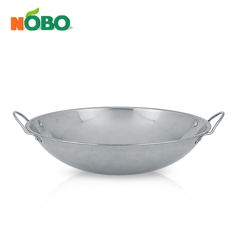 Chinese Stainless Steel Gas Cooker Industrial Thickened Wok with Double Handle