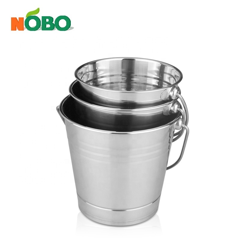 Feeding Pail with Handles Rodent-proof Multifunction Stainless Steel Food Metal Flat Sided Animal Water 14cm/16cm 210g/290g NOBO