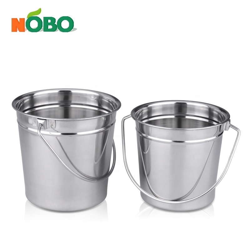 Feeding Pail with Handles Rodent-proof Multifunction Stainless Steel Food Metal Flat Sided Animal Water 14cm/16cm 210g/290g NOBO