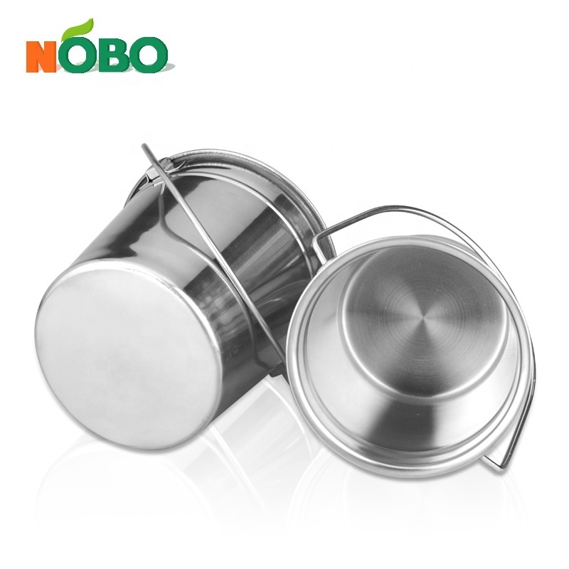 Feeding Pail with Handles Rodent-proof Multifunction Stainless Steel Food Metal Flat Sided Animal Water 14cm/16cm 210g/290g NOBO