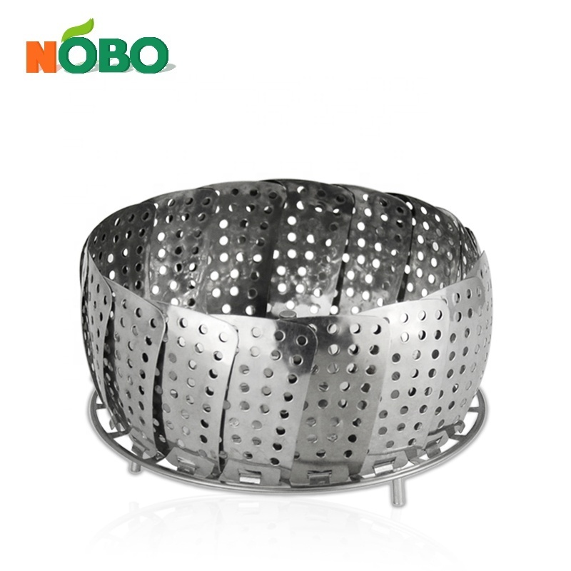 Hottest Foldable Legs Pot Basket Stainless Steel Collapsible Vegetable Steamer Basket with Extension Handle