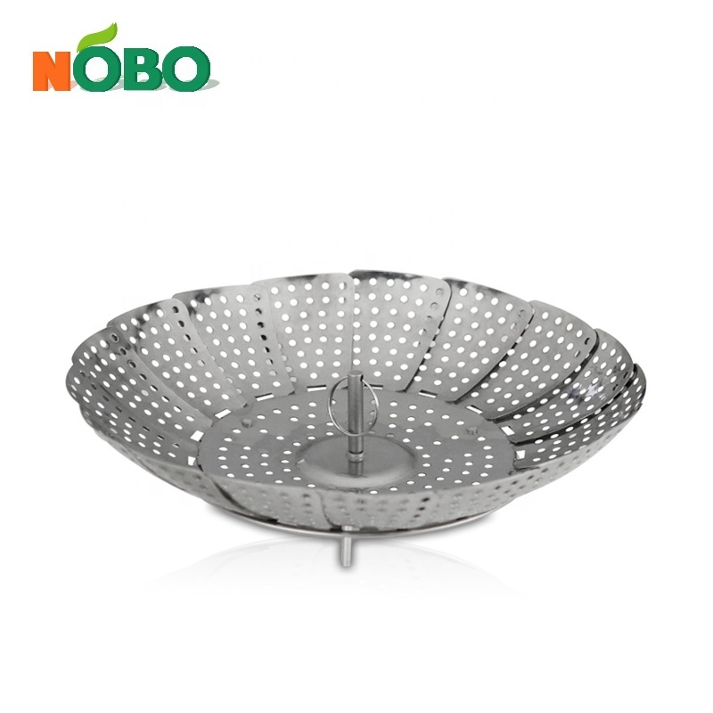 Hottest Foldable Legs Pot Basket Stainless Steel Collapsible Vegetable Steamer Basket with Extension Handle