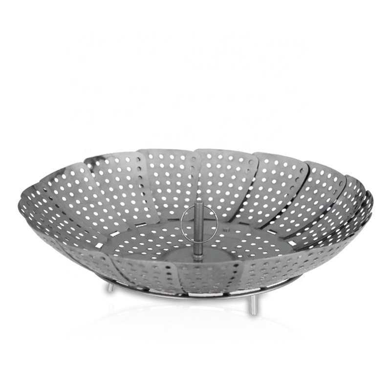 Hottest Foldable Legs Pot Basket Stainless Steel Collapsible Vegetable Steamer Basket with Extension Handle