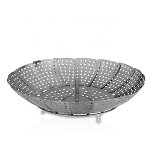 Hottest Foldable Legs Pot Basket Stainless Steel Collapsible Vegetable Steamer Basket with Extension Handle