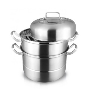 Multi Steamer Insert Cooking Pot Food Steamer 304 Stainless Steel High Quality 3-tier Stainless Steel Double Handle 1704g 28cm