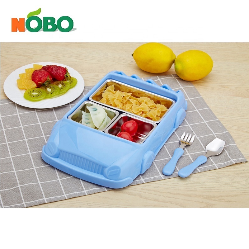 Picnic Color 3 Compartment Divided Children Tray Stainless Steel Kids Plates for Custom