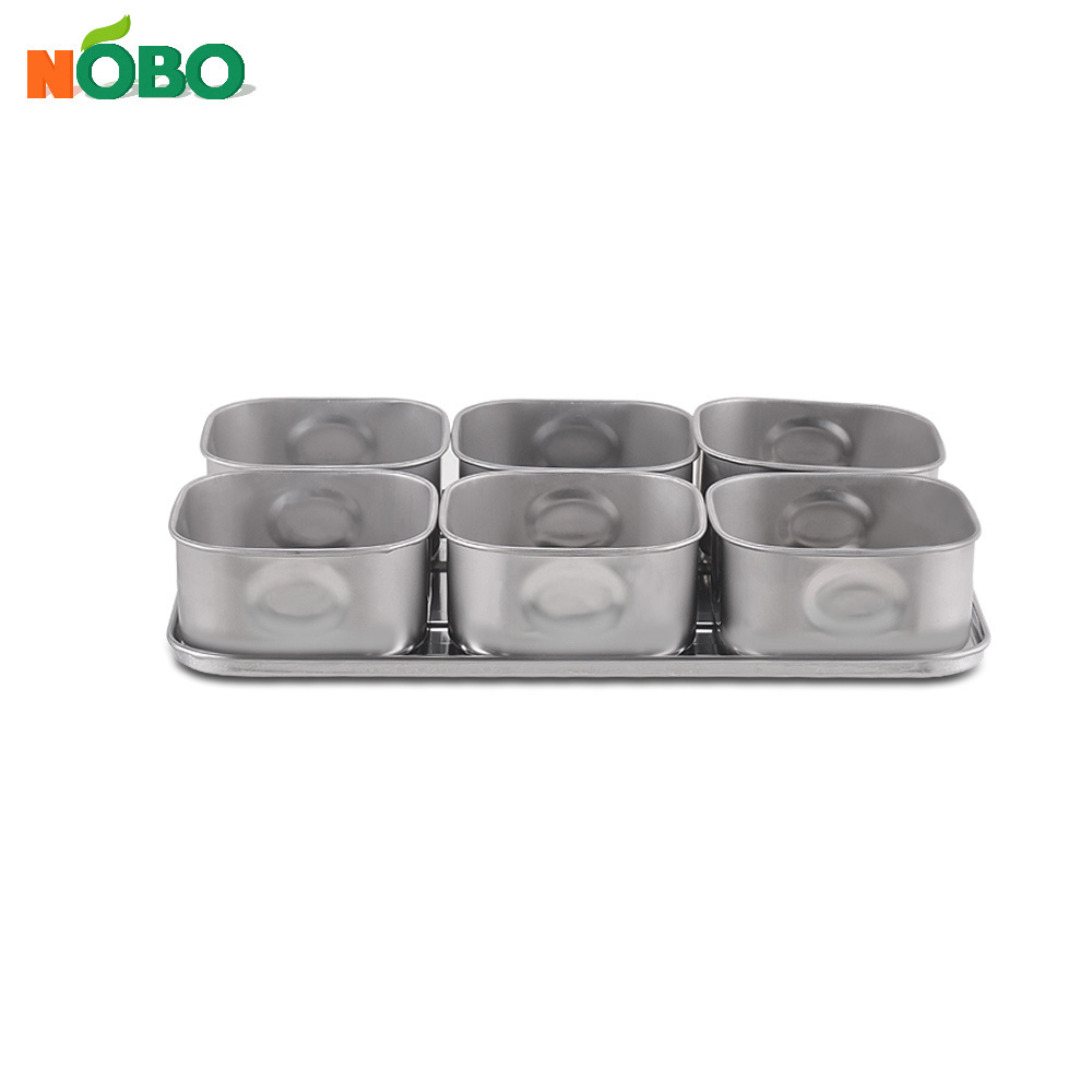 Stainless steel condiments box 6 compartment square seasoning storage spice box set