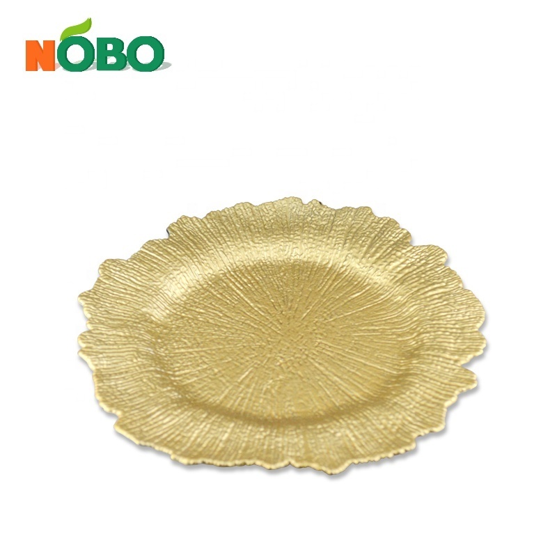 Wedding Party Decoration Dinner Table Setting Round Plates Gold Acrylic Plastic Reef Charger Plates