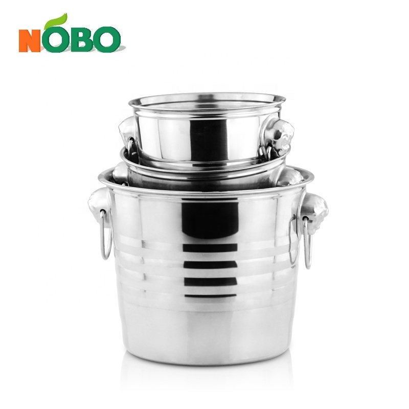 Barware Wedding Supplies Champagne Stainless Steel Wine Cooler Large Ice Bucket with Knob Ring Handles