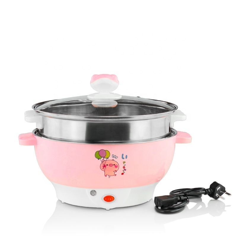 Portable Multifunction Colorful Mini Noodle Cooker Stainless Steel Electric Cooking Pot with Glass Lids