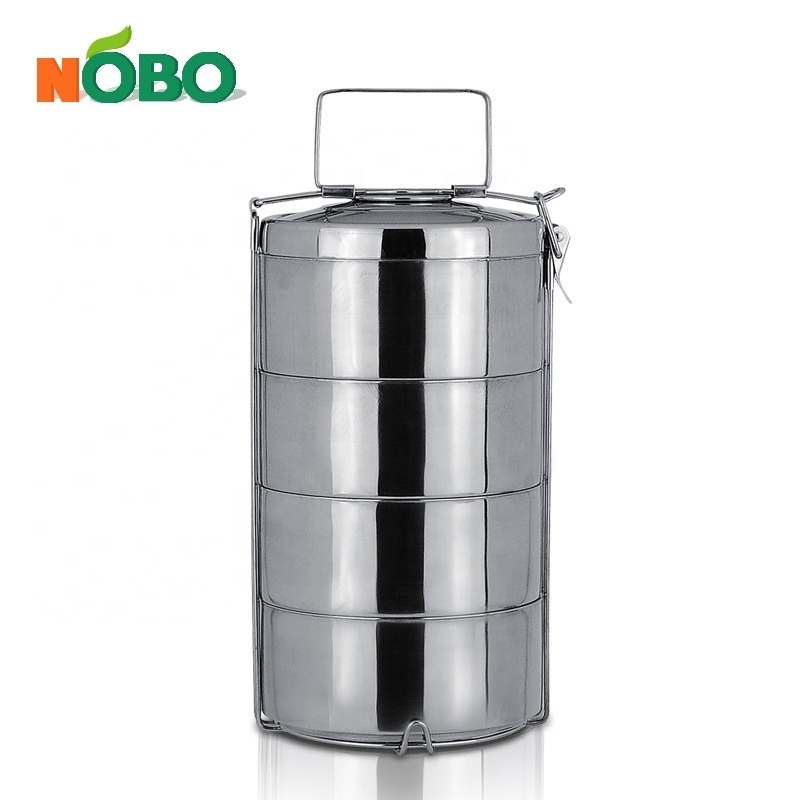 Lunch Box Tiffin Food Storage Container with Compartment Round Shape Stainless Steel Storage Boxes & Bins Foldable NOBO Glossy