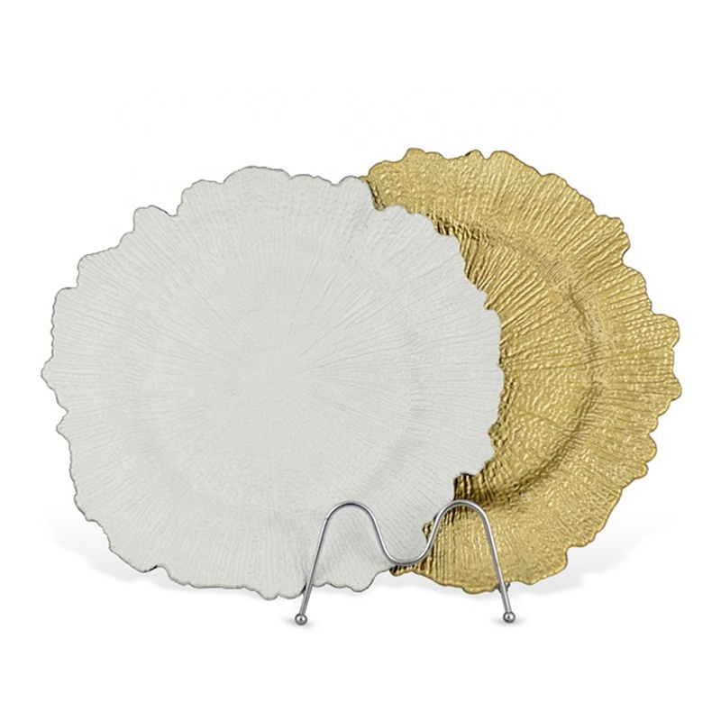 Wedding Party Decoration Dinner Table Setting Round Plates Gold Acrylic Plastic Reef Charger Plates