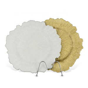 Wedding Party Decoration Dinner Table Setting Round Plates Gold Acrylic Plastic Reef Charger Plates