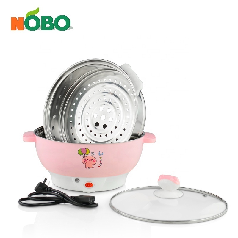 Portable Multifunction Colorful Mini Noodle Cooker Stainless Steel Electric Cooking Pot with Glass Lids