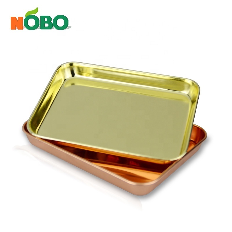 Customized Printed Stainless Steel Serving Rose Gold Rectangular Metal Smoking Rolling Trays