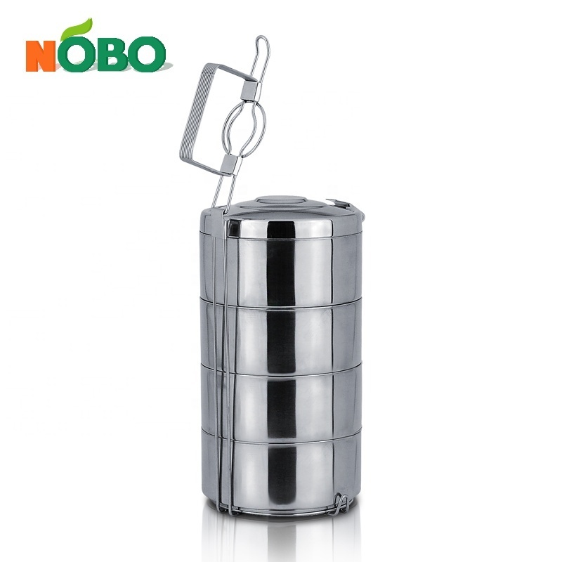 Lunch Box Tiffin Food Storage Container with Compartment Round Shape Stainless Steel Storage Boxes & Bins Foldable NOBO Glossy