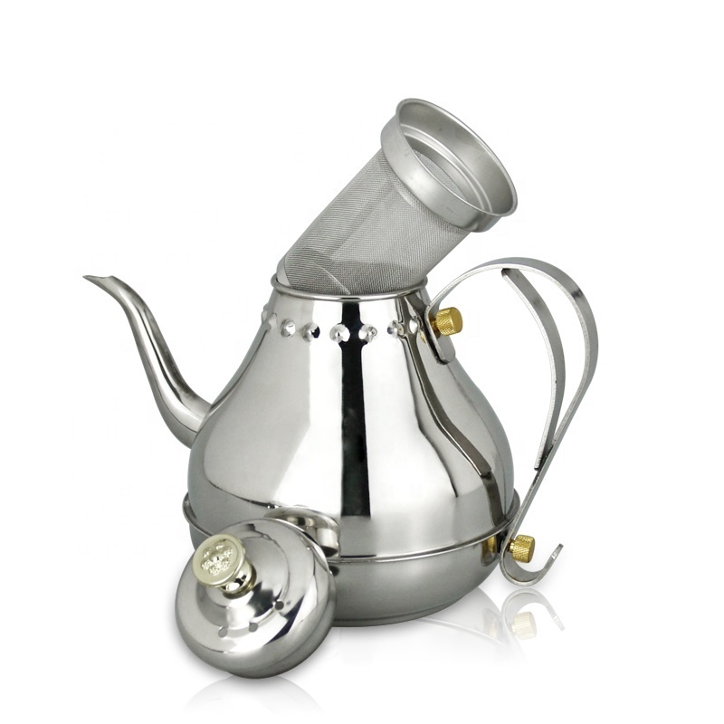 Arabic Classical Style Drip Teakettle Stainless Steel Hand Dripping Coffee Tea Kettle with Filter