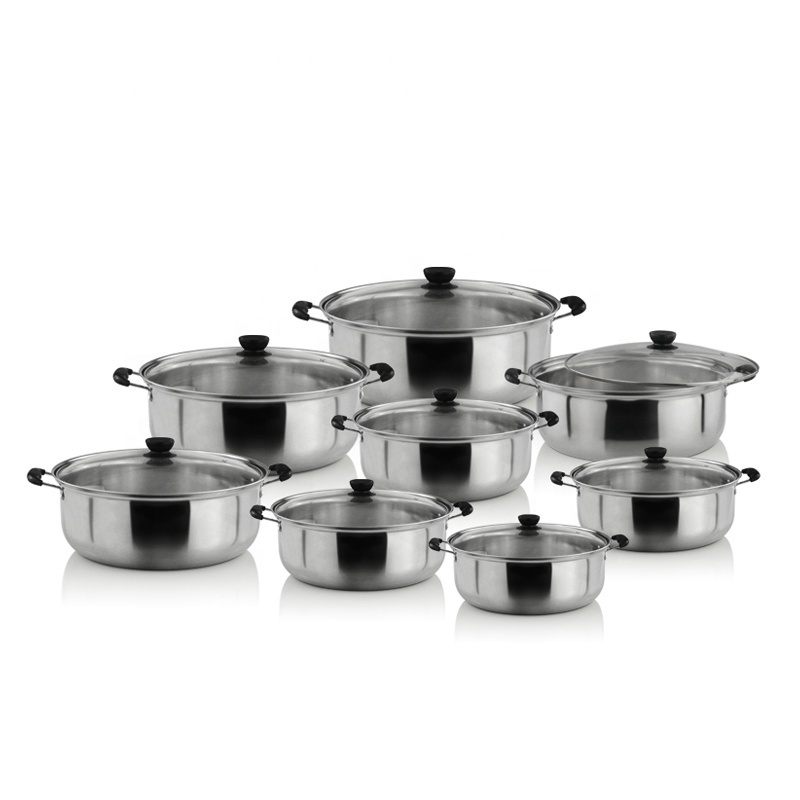 Set of 8 Ghana Bakelite Handles Stainless Steel Cookware Set with Glass Lid