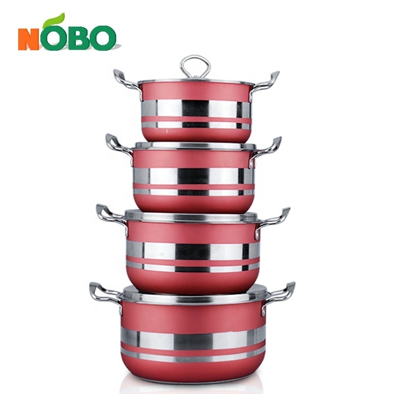 Best selling customized colorful cookware wholesale 8 pieces cooking set stainless steel capsule bottom cookwares