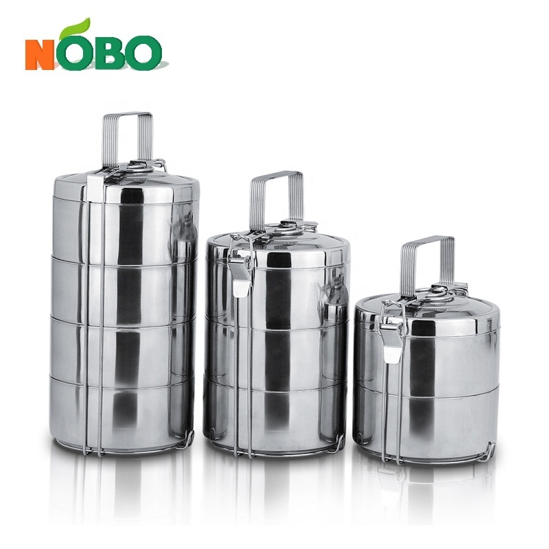 Lunch Box Tiffin Food Storage Container with Compartment Round Shape Stainless Steel Storage Boxes & Bins Foldable NOBO Glossy