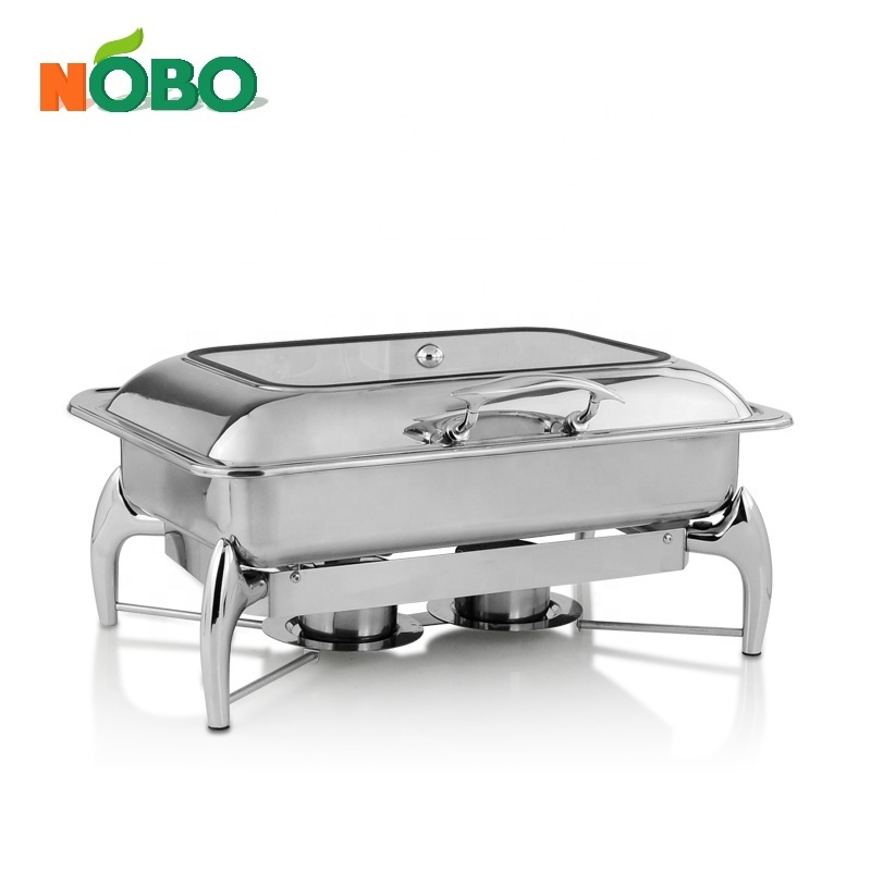 Rectangle Visible Top Glass Chafing Dish Buffet Service Stainless Steel Food Warmer For Catering