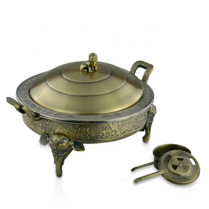 Luxury Decorative Copper Catering MINI Stove Stand Chafer Stainless Steel Round Buffet Food Warmer