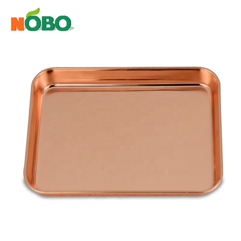 Customized Printed Stainless Steel Serving Rose Gold Rectangular Metal Smoking Rolling Trays