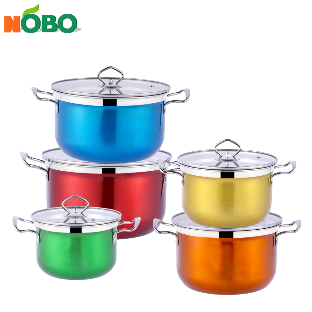 Manufacturers 10 pcs home cheapest kitchen wear cookware set cooking pots with colored