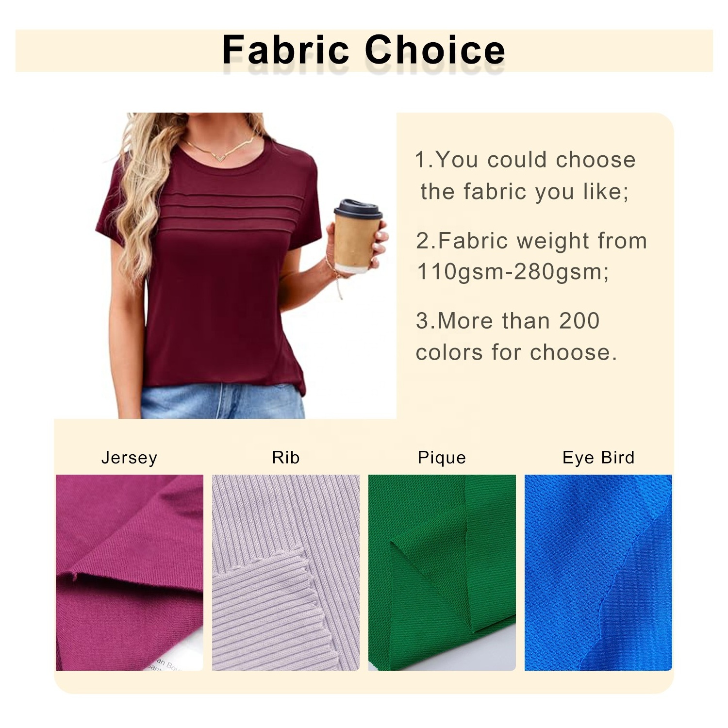 Custom 95 Cotton And 5 Polyester O-neck Short Sleeves Fitted Tops Chest Pleated Women Tshirt With Double Split Hem