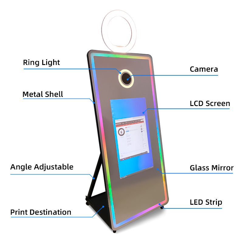 Portable Mirror Photobooth Machine Wedding Party Photo Booth Shell Mirror Selfie Touch Screen Photo Booth With Ring Light