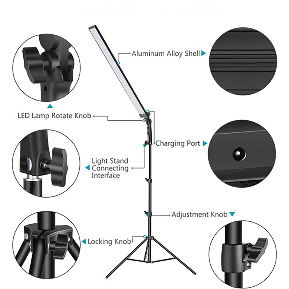 Camera Photo LED Studio Handheld Photography Light Dimmable White Lighting 24W Aluminum LED Tripod Fill Light With Stand